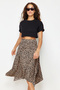 Brown Leopard Patterned Flounced Asymmetrical Midi Stretch Knitted Skirt TWOAW20ET0440 - 2