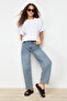 Beyaz %100 Pamuk Bisiklet Yaka Oversize/Geniş Kalıp Örme T-Shirt TWOSS20TS0134 - 6