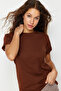 Kahverengi %100 Pamuk Bisiklet Yaka Oversize/Geniş Kalıp Örme T-Shirt TWOSS20TS0134 - 2