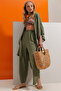 Women's Khaki Leg Slit Woven Trousers And Jacket Double Set ALC-752-001 - 3