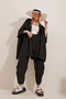 Women's Black Slit Leg Self-Textured Trousers and Jacket Double Set ALC-752-001 - 5