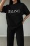Black Unisex Balance Print Basic Comfortable Fit Oversize Tracksuit Set - 4