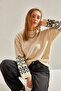 Women's Ecru Black Patterned Knitwear Sweater 20234922 - 4