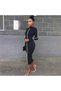 Flexible Black Fabric Half Turtleneck White Stripe Detailed Knee Length Knitwear Dress Midi Length Evening Dress 570