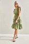 Women's Green Ruffled Elastic Waist Buttoned Flared Dress 60111036 - 4