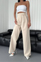 women's atlas fabric velcro palazzo pants GTS029 - Beige - 2
