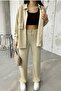 Beige Linen Fabric Bellow Pocket Design Shirt and Trousers Oversize Double Set 12093 - 6