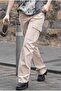High Waist Lycra Beige Color Back Pocketless Cargo Pants - 3