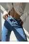 Medium Blue Lycra Model Cargo Palazzo Trousers Without Back Pockets - 4