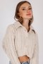 Polo Collar Long Sleeve Hair Braided Four Button Crop Short Knitwear Cardigan - 3