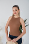 Biscuit Orange Zargo Model 2-Piece Set Fitted Wide Trim Halter Neck Corded Fabric Stretchy Knit Cropped Blouse - 2