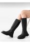 Women's Black Zippered Below the Knee Heeled Boots (5CM) - 3