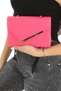 Fuchsia Colored Checkered Magnetic Cover New Season Envelope Bag with Hand and Shoulder Strap - 4