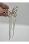 TREND PEARL AND PEARL DETAILED ZIRCON STONE BUTTERFLY MODEL 6 CM WOMEN'S METAL LATCH Buckle - 5