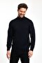 Men's Kangaroo Pocket Half Zipper Navy Blue Knitwear Sweater - 6