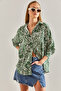 Women's Green Leaf Patterned Casual Linen Shirt 60101019 - 2