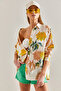 Women's Beige Yellow Multi Patterned Casual Linen Shirt 60101024 - 2