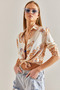 Women's Beige Orange Patterned Viscose Shirt 60101032 - 2