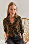 Women's Khaki Folded Sleeve Floral Patterned Viscose Shirt 60101029 - 5