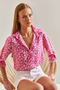 Women's Pink Folded Sleeve Patterned Viscose Shirt 60101030 - 5