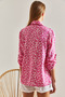 Women's Pink Folded Sleeve Patterned Viscose Shirt 60101030 - 3