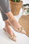 Casual Open Back Beige Ballerinas with Metal Buckle