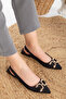 Casual Open Back Black Ballerinas with Metal Buckle