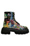 Women's Vegan Leather Multicolor Long Boots - No More Drama Design - 4