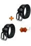 2 Pieces 100% Leather Men's Jeans Belt 4.5 Pipe Buckle Black
