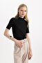 Regular Fit Half Turtleneck Ribbed Camisole Short Sleeve T-Shirt B1177Ax24Sp