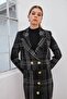 Women's Crop Short Tweed Fabric Winter Striped Single Jacket Black White