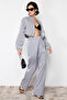 Antrasit Saten Wide Leg/Geniş Paça Lastikli Dokuma Pantolon TWOSS24PL00086 - 2
