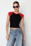 Siyah Renk Bloklu Slim Bisiklet Yaka Pamuklu Esnek Örme T-Shirt TWOSS24TS00067 - 3