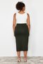 Khaki Pocket Detailed Midi 100% Cotton Knitted Skirt Tbbss24Az00000 - 6