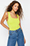 Lime Fitted/Body-Sitting Back Detailed Square Collar Flexible Knitted Body with Snap Fasteners TWOSS24BD00026