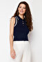 Lacivert Polo Yaka Renk Bloklu Bluz TWOSS24BZ00244 - 7