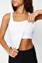 Beyaz Toparlayıcı 2 Katlı İçi Pedli Spor Sütyenli Kare Yaka Örme Spor Üst/Bluz THMSS24BZ00002 - 2