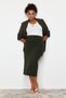 Khaki Pocket Detailed Midi 100% Cotton Knitted Skirt Tbbss24Az00000