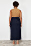 Dark Blue Slit Maxi Denim Skirt TBBSS24AZ00046 - 6