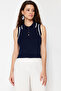 Lacivert Polo Yaka Renk Bloklu Bluz TWOSS24BZ00244 - 5
