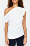 Ekru Kayık Yaka Fitted Dokuma Bluz TWOSS24BZ00353 - 4