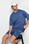 Indigo Regular Fit Lettering Printed 100% Cotton Tracksuit Set Tmnss24Em00003 - 3