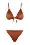 Kahverengi Üçgen Etekli Kaplı Brazilian Normal Bel 3'lü Set Bikini Takımı TBESS24BT00022 - 7