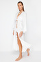 Ekru Dokuma Büzgülü Maxi Plaj Kimono&Kaftan TBESS23KM00105