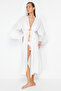 Ekru Dokuma Büzgülü Maxi Plaj Kimono&Kaftan TBESS23KM00105 - 2