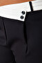 Siyah Yüksek Bel Kontrast Asimetrik Kemerli Wide Leg Dokuma Pantolon TBBSS24AR00016 - 4