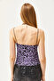 Women's Leopard Lilac Degaje Collar Rope Strap Blouse BLZ-19000987 - 4