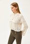 Women's Ecru Crew Neck Button Detailed Cotton Knitwear Blouse BLZ-19002494 - 5