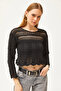Woman's Black Six Baklava Patterned Seasonal Knit Blouse BLZ-19002506 - 3