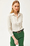 Women's Stone Green Striped Linen Shirt GML-19001176 - 5